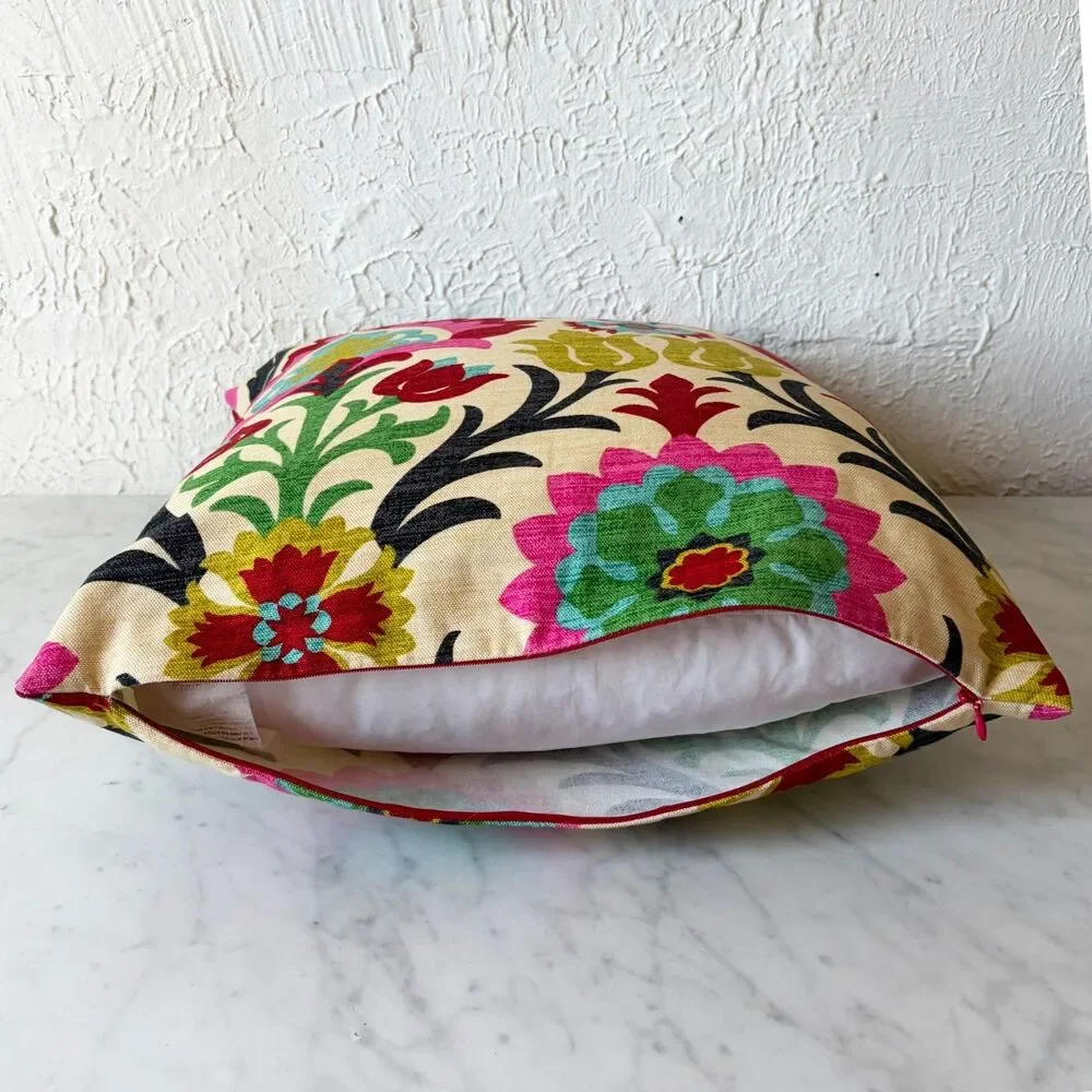 Boho Floral Medallion Throw Pillow Duck Feather Fill Insert 17.5 x 17.5